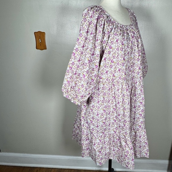 Hyacinth House Tuckernuck White Purple Floral Tiered Cotton Mini Dress Sz XL - Picture 5 of 12